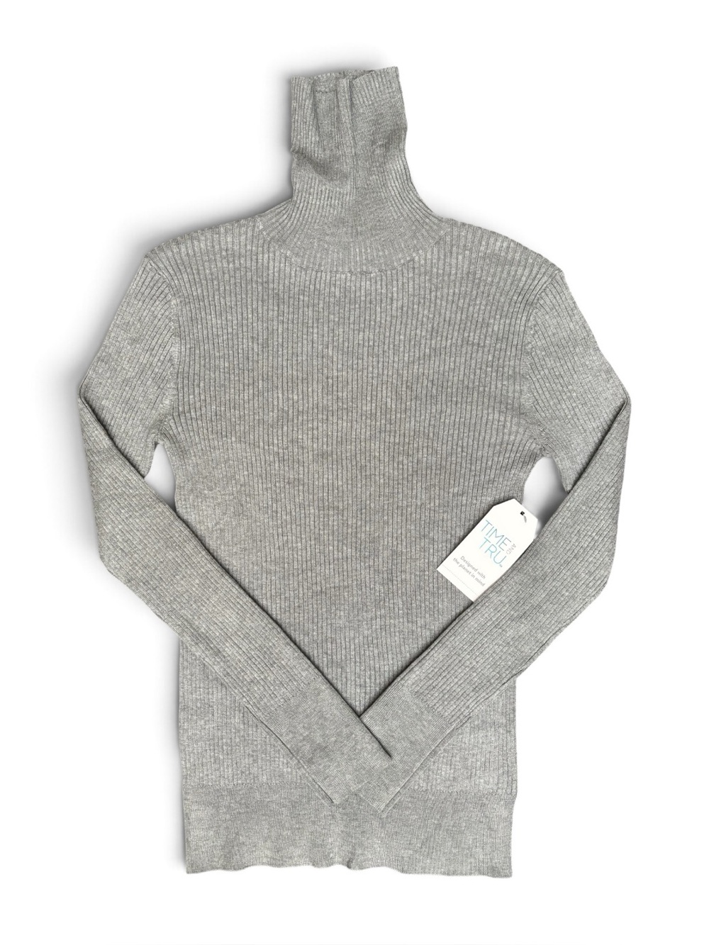 Women’s Soft Gray Ribbed Turtleneck Sweater by Time & Tru Size S